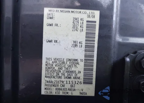 2009 Nissan Altima 2.5 S z USA, uszkodzony, nr VIN 1N4AL21E79C115326